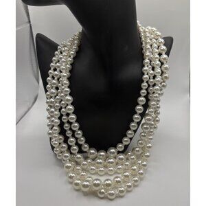 C 1946 Multi Strand Layered Faux Pearl Necklace Retro White Statement